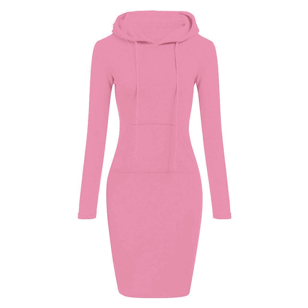 Women's Slim Fit Hoodie Dress - Midi Long Sleeve Pullover Sweatshirt with Pocket | Casual Loungewear & Streetwear (Pink, Large) | Perfect for Coffee Dates, Weekend Errands & Cozy Layering