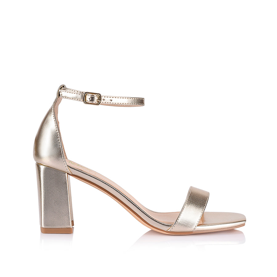 Neeka Women's Block Heel Sandals - Comfortable Dressy Champagne Open Toe Shoes for Wedding, Party & Summer Outfits