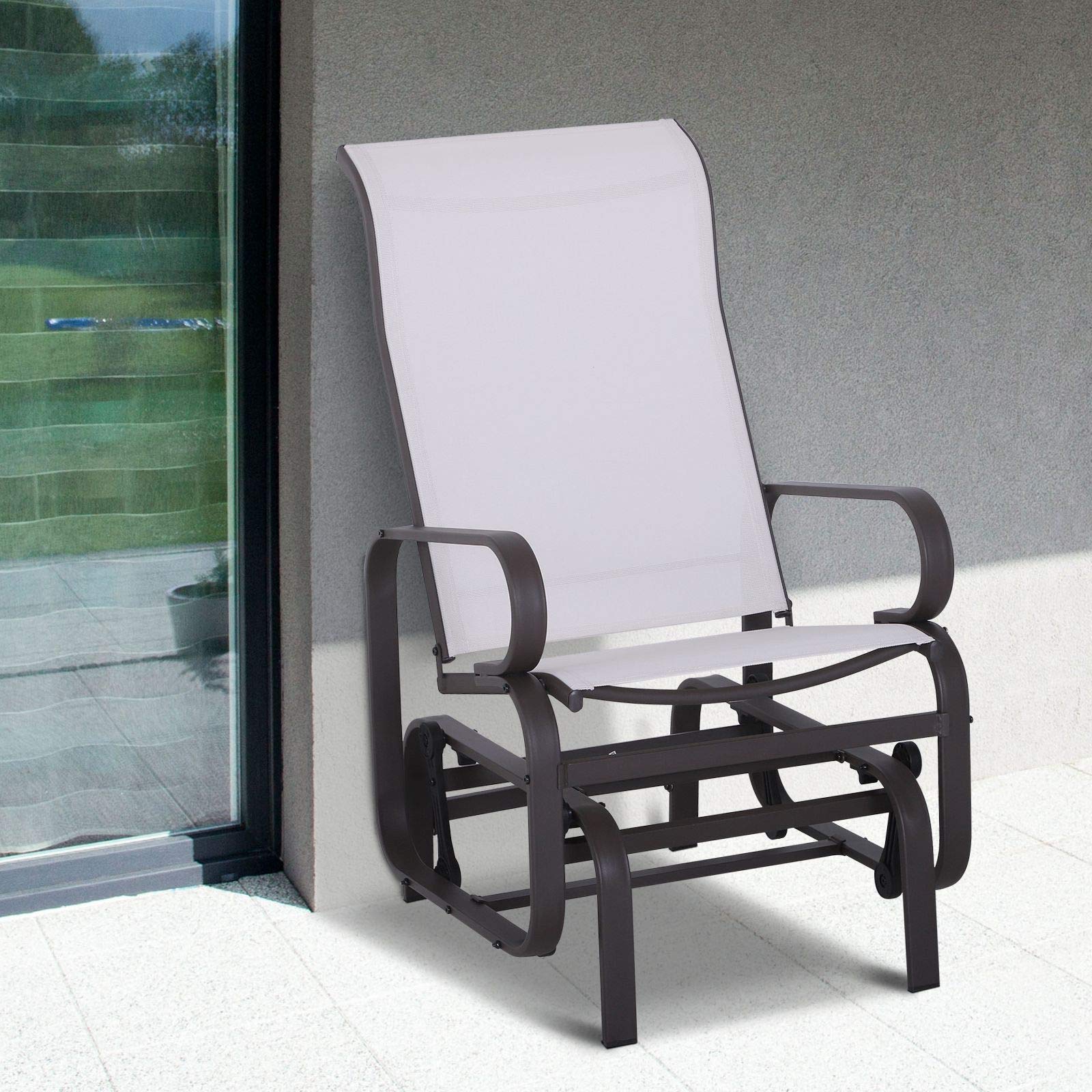 Outsunny Outdoor Glider Chair - Patio Rocking Chair with Smooth Swing Motion, Lightweight Durable Design for Backyard, Garden & Deck - Beige Comfort Seating for Relaxing & Lounging