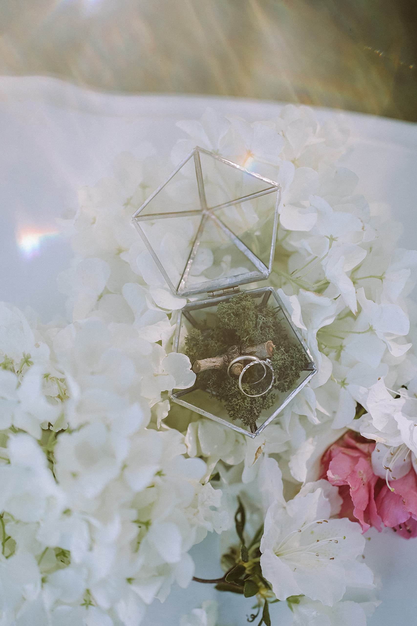 Silver Glass Wedding Ring Box - Proposal & Engagement Holder for Jewelry