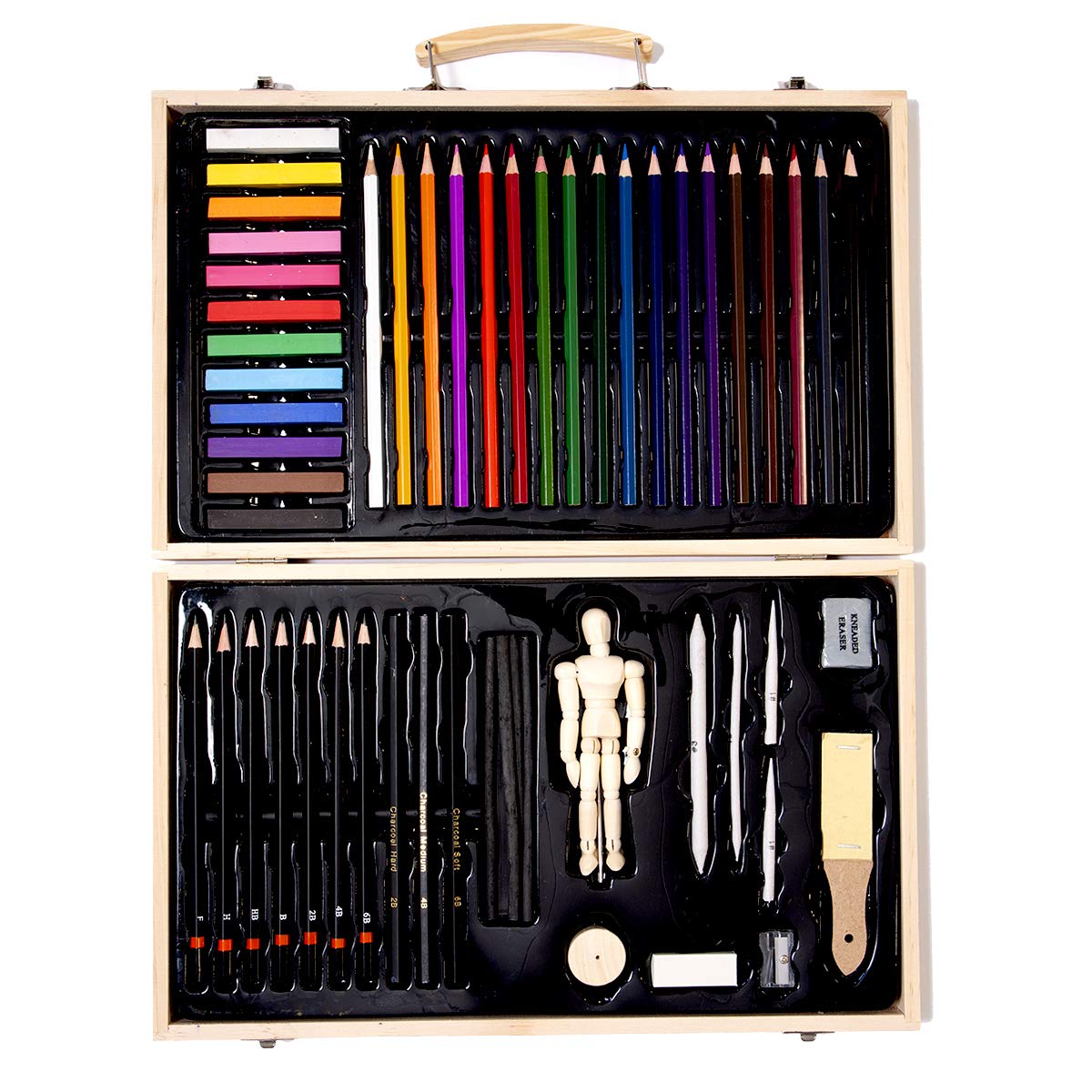 Professional Wooden Art Set with Mannequin - 120+ Drawing & Sketching Supplies for Artists, Adults & Kids | Perfect for Coloring, Painting & Sketching | Ideal for Home, Studio & Classroom Use