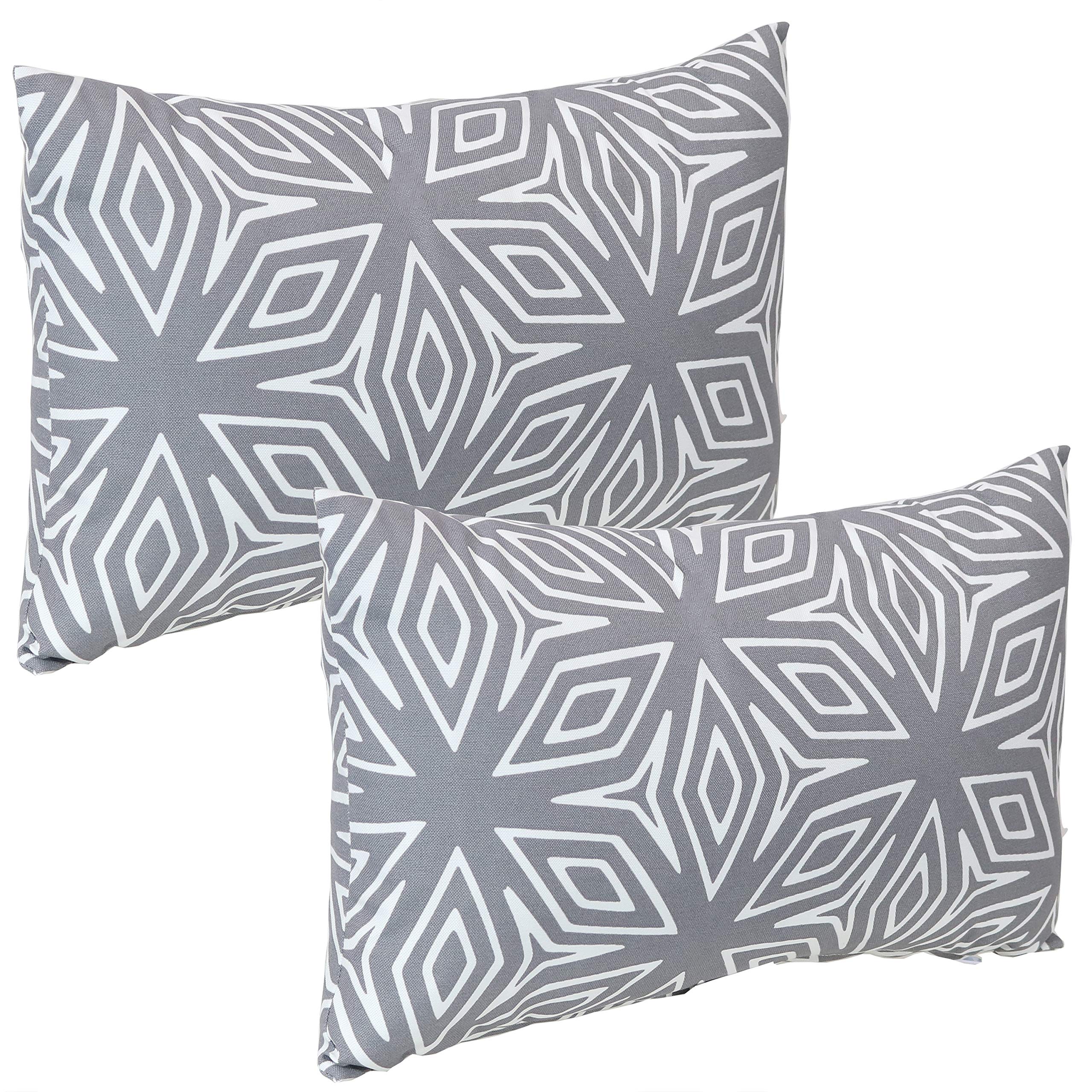 Sunnydaze Decorative Throw Pillow Covers Set of 2 - Indoor Outdoor Rectangle Cushion Covers 12x20 Inches - Weather Resistant Polyester with Zipper Closure - Gray Geometric Design for Sofa, Patio, Bedroom Decor