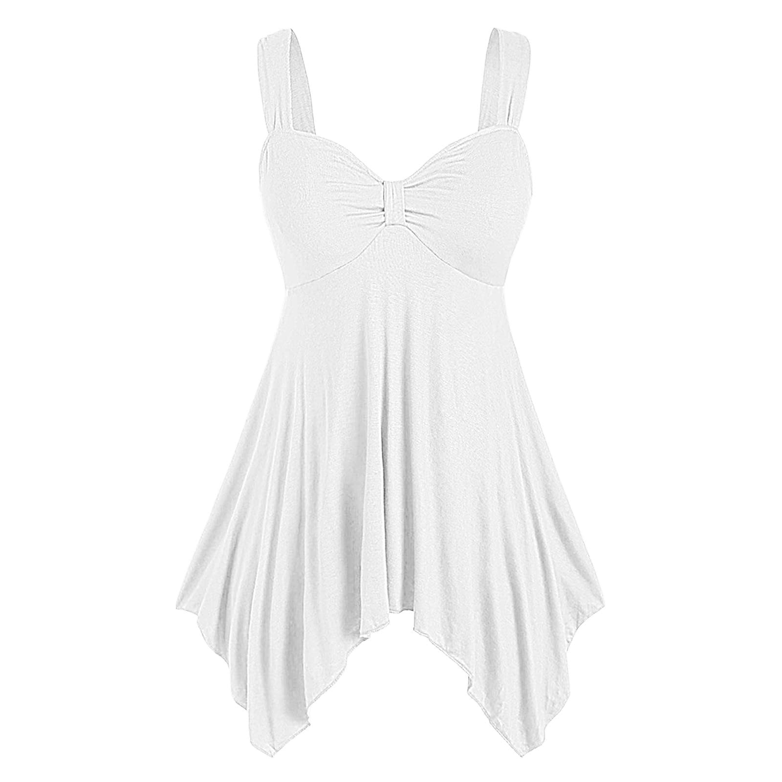 Sexy Floral Print Sling V-Neck Sleeveless Blouse for Women - Loose Front Knot, Irregular Hem Casual Tank Top (White, XXL) | Perfect for Summer Outfits, Beach Wear, Date Nights & Party Dresses