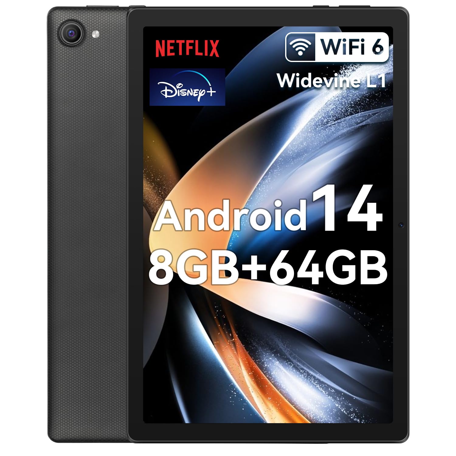 10 Inch Android 14 Tablet - Octa-Core Processor, 64GB Storage (Expandable to 1TB), Dual Camera (5MP+8MP), WiFi 6 & Bluetooth - High Performance Black Tablet for Work, Study & Entertainment