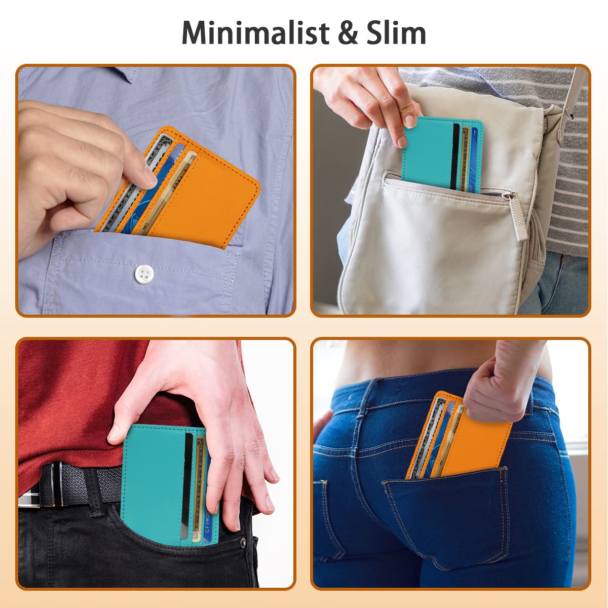 2 Pack Ultra Slim Minimalist Wallet for Men & Women - Professional PU Leather Business Card Holder, Front & Back Pocket Credit Card ID Case - Yellow & Peacock Blue - Perfect for Everyday Carry, Travel & Office Use