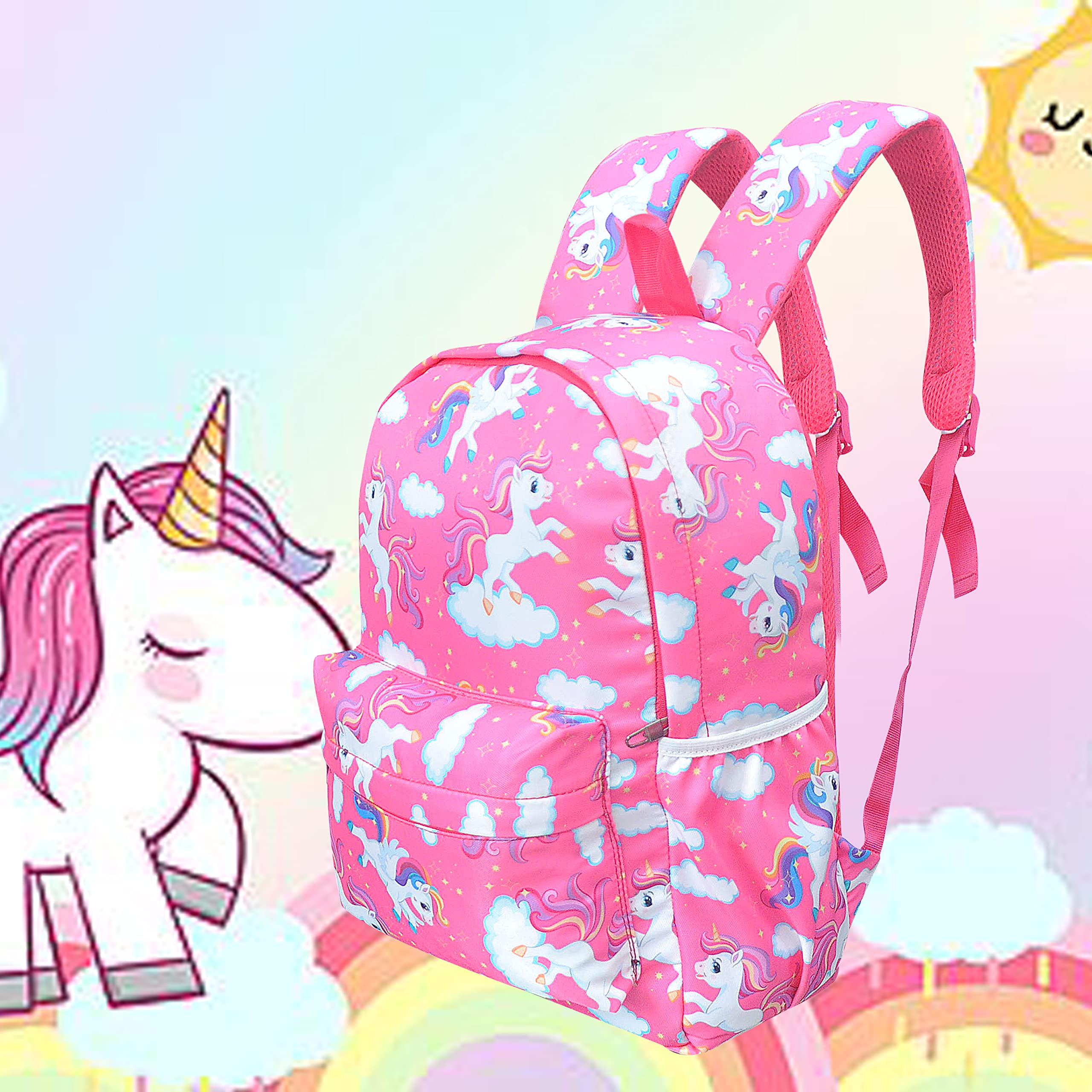 Happile Pink 23L Kids School Backpack Set - 3 Piece Combo with School/Picnic Bag, Sling Bag & Pencil Pouch for Boys & Girls Ages 5-8 | Perfect for School, Travel & Outdoor Activities