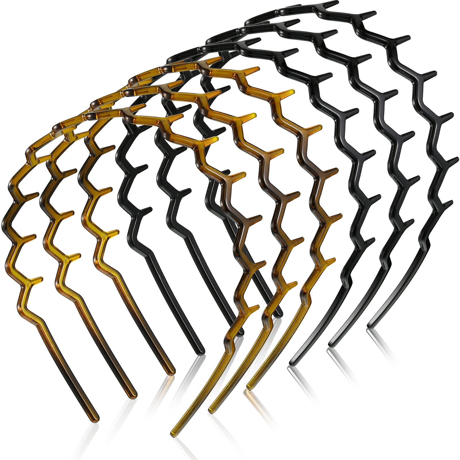 Chuangdi 6-Pack Plastic Shark Tooth Hair Combs - Zigzag Headbands with Wavy Teeth for Women (Black & Brown) | Perfect for 80s Retro Parties, Halloween Costumes & Punk Rock Hairstyles