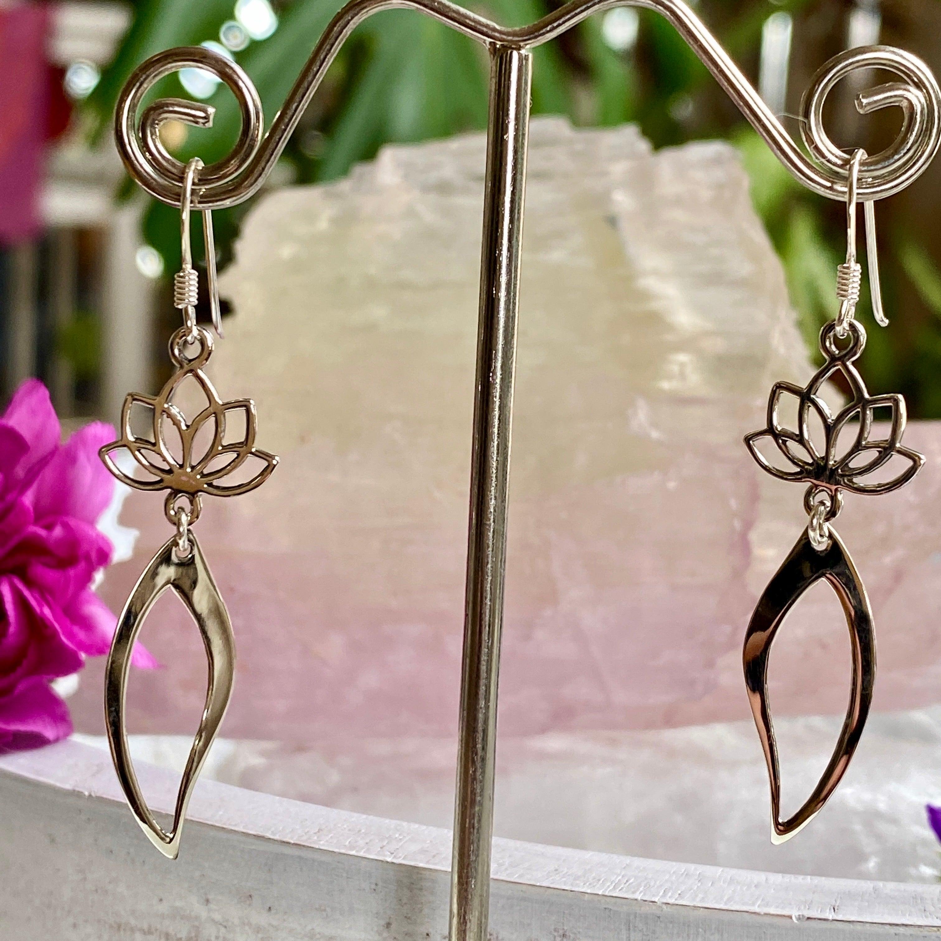 Sterling Silver Lotus Flower with Leaf Earrings for Women - Elegant Handmade Jewelry Gift for Birthday, Anniversary & Special Occasions