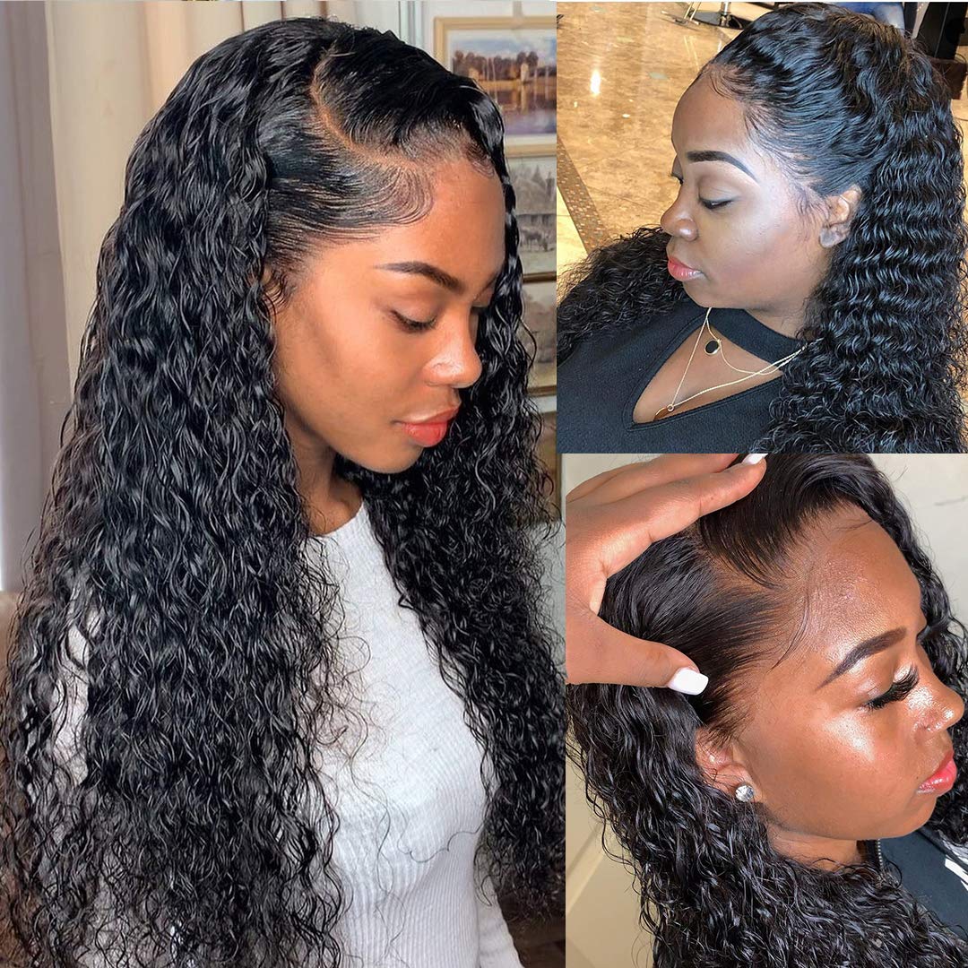 Brazilian Virgin Human Hair Lace Front Wig - Water Wave Wet & Wavy Pre-Plucked with Baby Hair | Deep Curly Remy Hair Wigs for Women | Perfect for Daily Wear, Parties & Special Occasions
