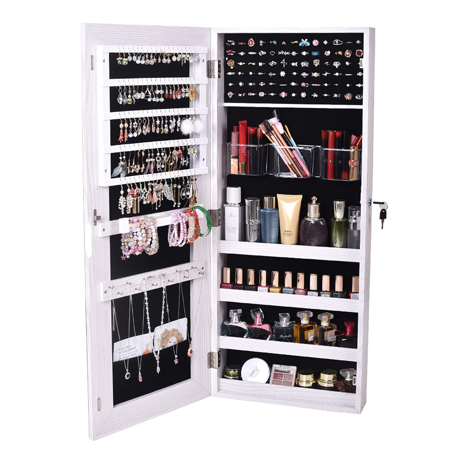 Trlec Full-Surface PVC Film Wall-Mounted Jewelry Cabinet with Lock and Mirror - Perfect for Bedroom, Closet & Dressing Room Organization