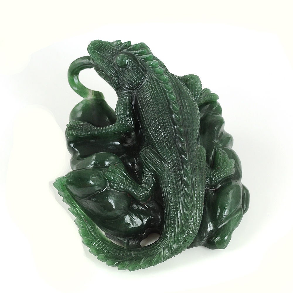 Hand Carved Green Aventurine Quartzite Chameleon Sculpture - Limited Edition Gemstone Art Figurine for Home Decor, Office Display & Spiritual Healing