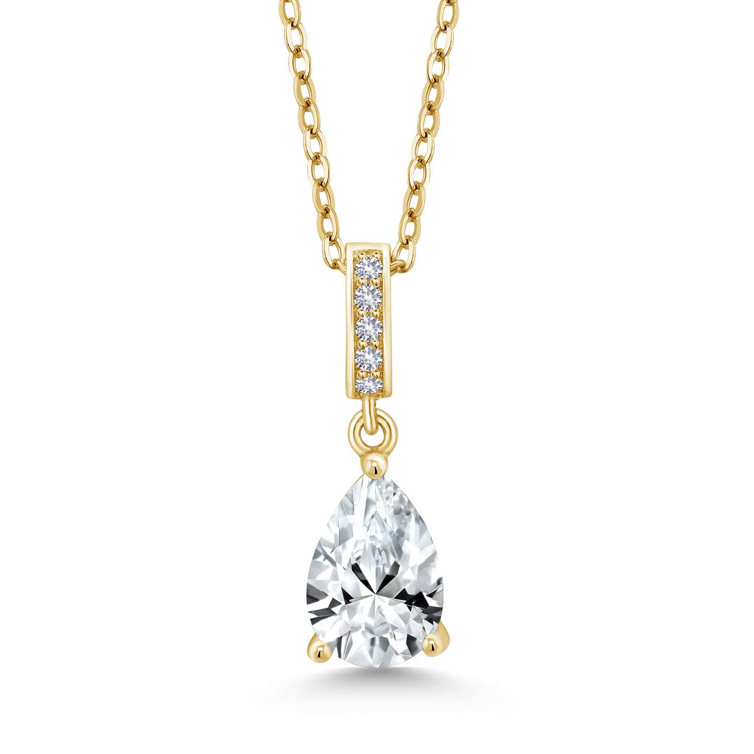 1.06 Ct Pear Shape White Lab-Created Sapphire Pendant - 18K Yellow Gold Plated Sterling Silver Jewelry for Women | Elegant Necklace for Weddings, Anniversaries & Special Occasions
