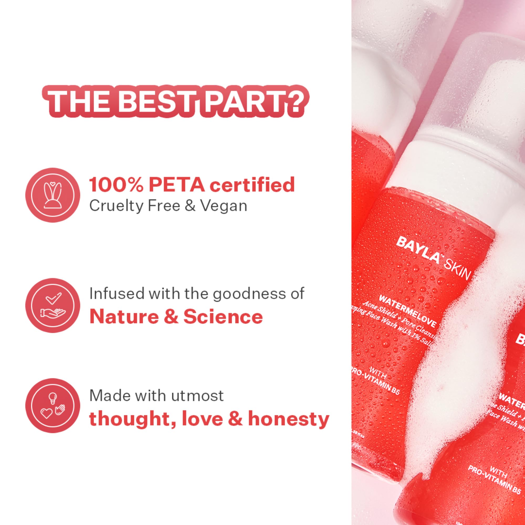 Bayla Skin Watermelon Anti-Acne Face Wash with 1% Salicylic Acid - Sulfate-Free Foaming Cleanser for Acne, Blackheads & Whiteheads - Gentle & Odorless 100ml - Perfect for Daily Skincare & Sensitive Skin
