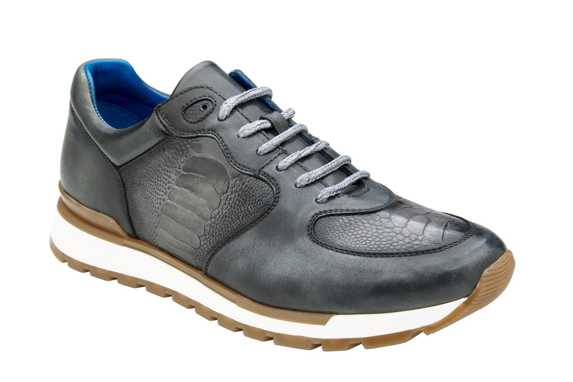 Belvedere Bobo Genuine Ostrich Leg & Italian Calf Leather Sneakers in Antique Light Gray - G01 | Luxury Casual Shoes for Men | Perfect for Business Casual & Evening Outings