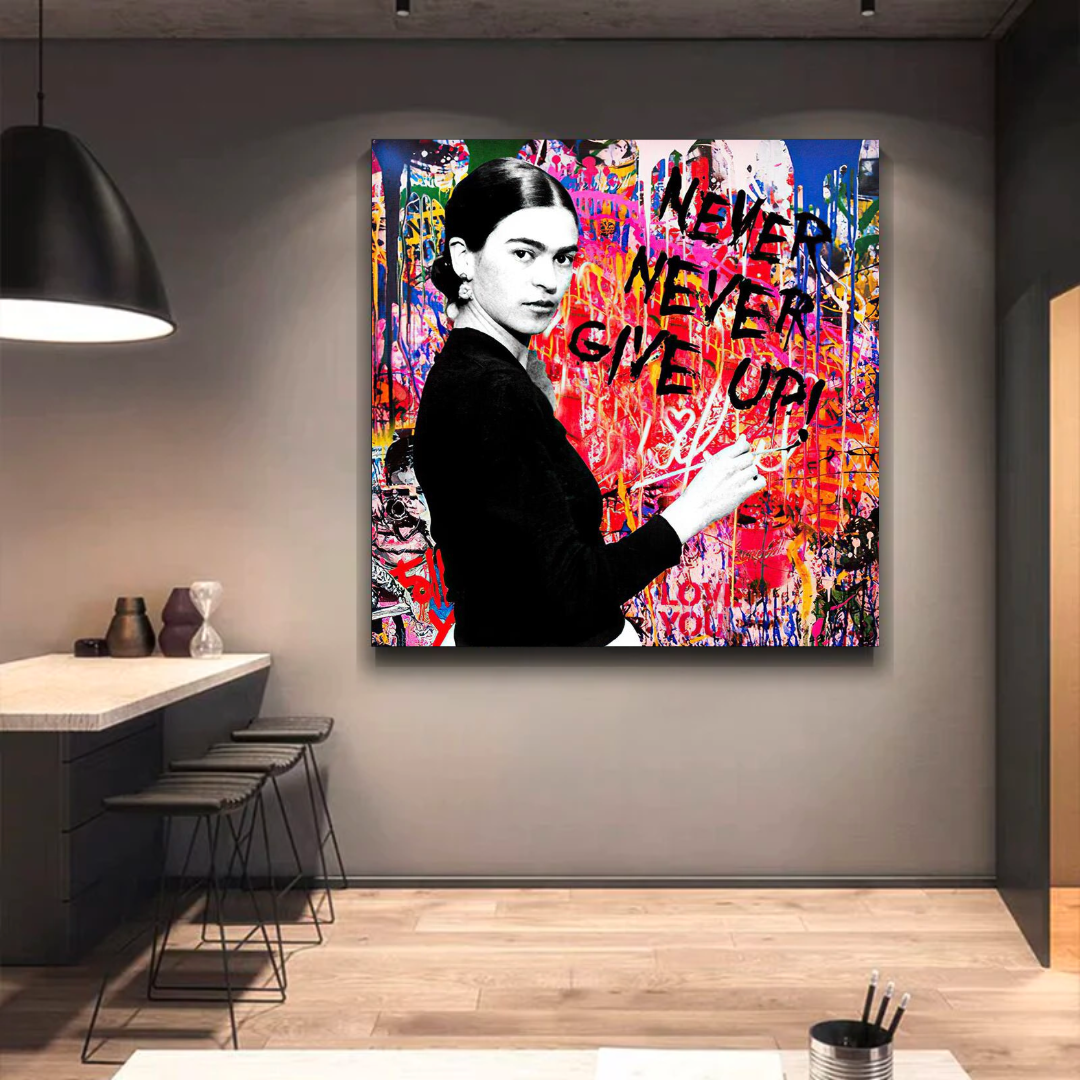 Banksy Never Give Up Wall Art - Inspirational Canvas Painting for Home & Office Decor | Perfect for Living Room, Bedroom or Gift Idea