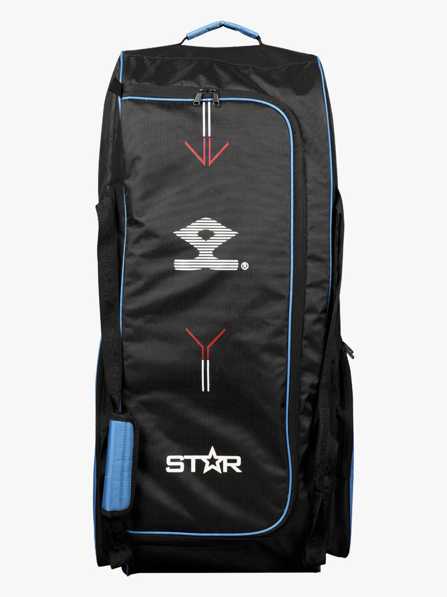 Shrey Star Wheelie 2.0 Cricket Bag - Premium Black & Steel Blue Cricket Gear for Professional Players - Perfect for Matches, Practice & Travel