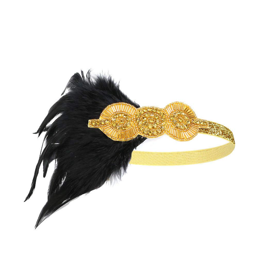 Vintage Flapper Headband with Feathers - 1920s Gatsby Headpiece for Women & Girls - Perfect for Roaring 20s Parties, Halloween Costumes & Themed Events