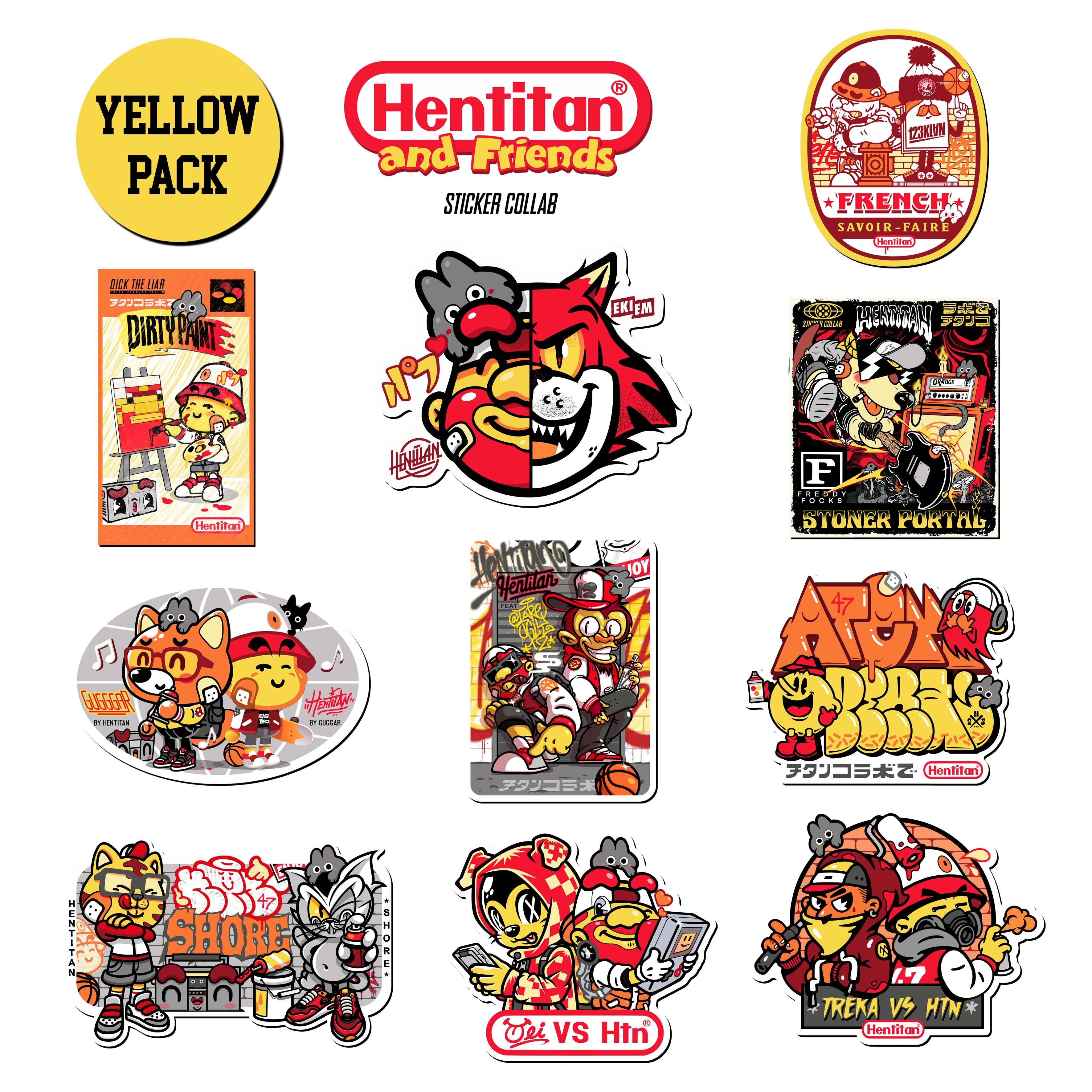 Hentitan and Friends Yellow Sticker Pack - 50pcs Waterproof Vinyl Decals for Laptops, Water Bottles & DIY Crafts - Fun Kawaii Stickers for Kids Room Decor, Scrapbooking & Journaling