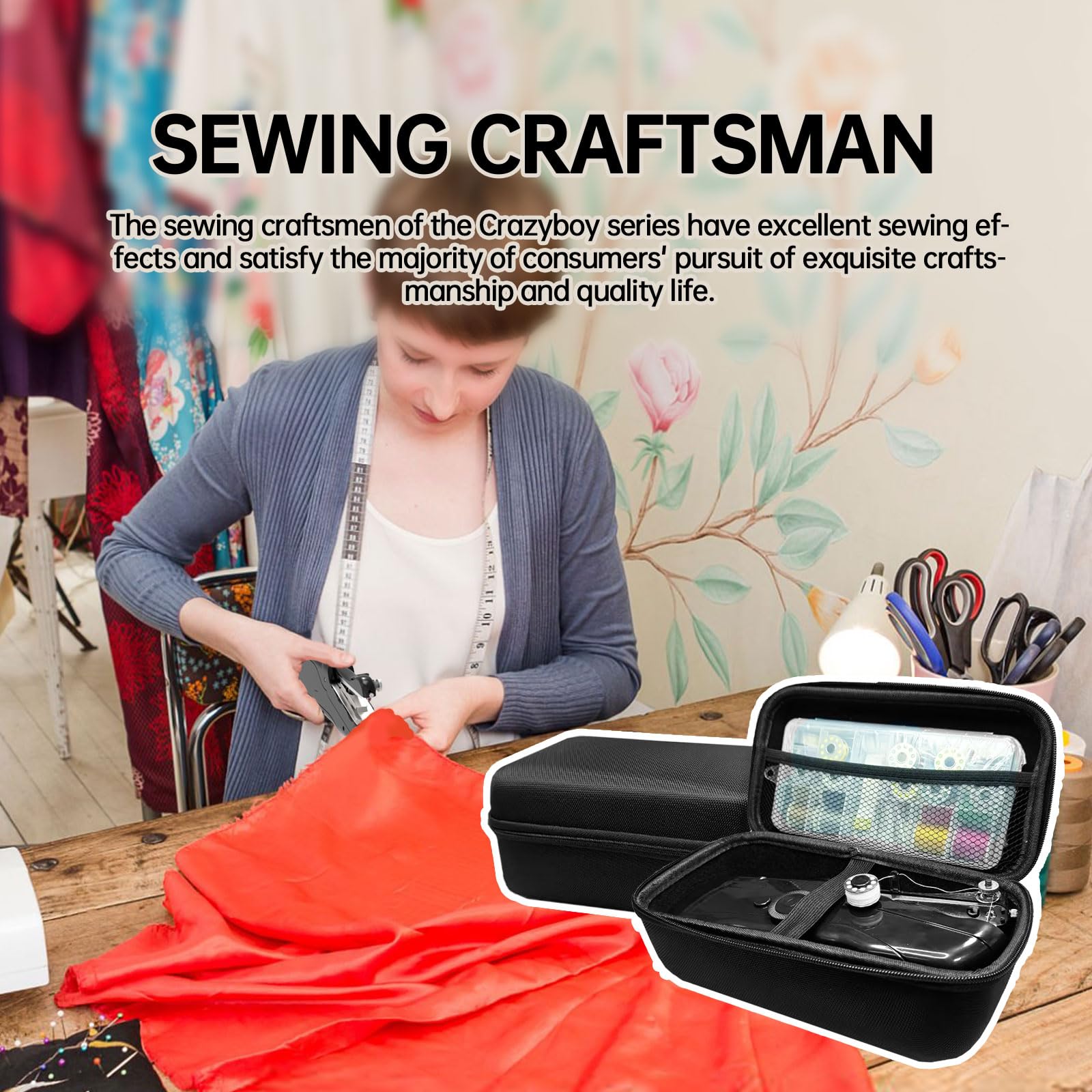 Portable Handheld Sewing Machine - 2 Speed Modes with Storage Case | Electric Mini Sewing Kit for Beginners | Easy to Use for Quick Repairs & DIY Crafts | Dark Black