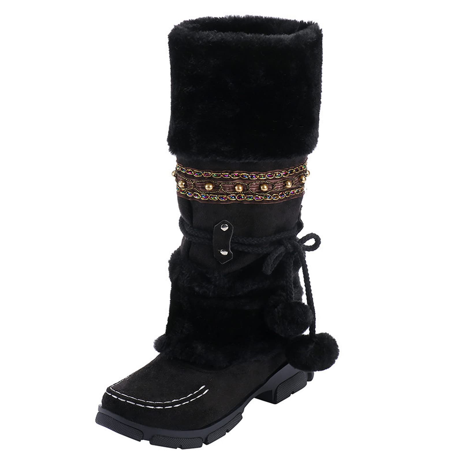 Women's Slip-On Snow Boots - Warm Winter Booties with Anti-Slip Sole, Retro Toe Design & Hairball Lining for Cold Weather - Perfect for Snowy Days, Outdoor Activities & Winter Fashion