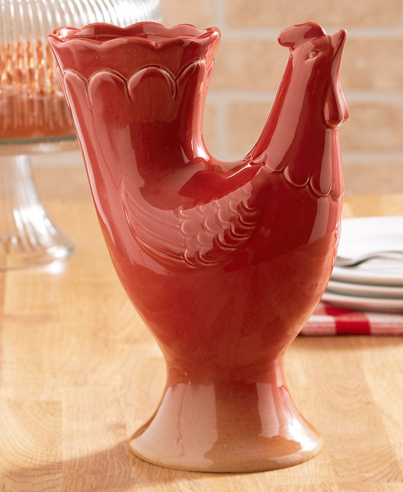 Handmade Country Rooster Ceramic Vase - Red Farmhouse Decor for Home, Kitchen, or Garden | Rustic Countryside Style Centerpiece