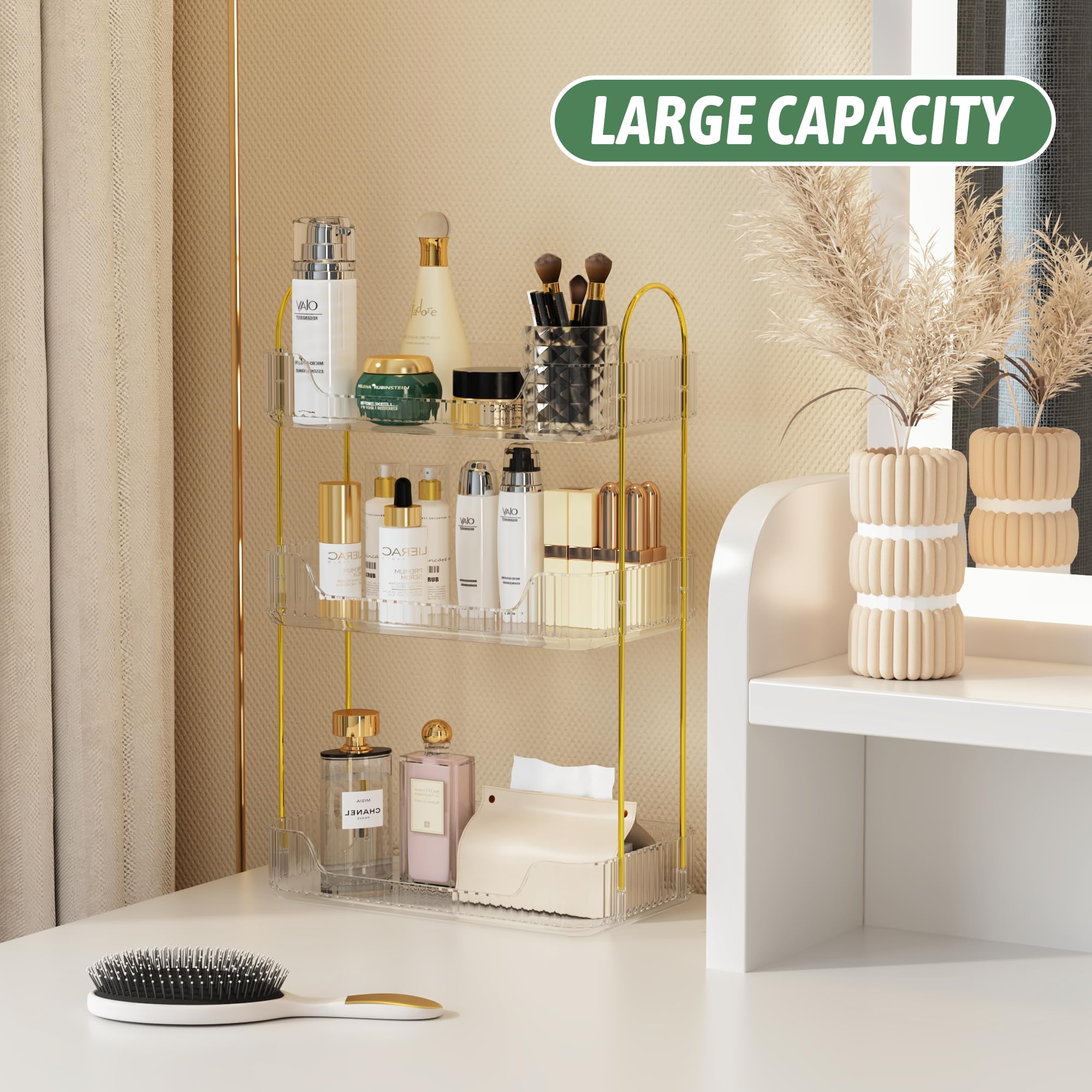 3-Tier Clear White Bathroom Counter Organizer - Perfume Stand, Skincare & Makeup Holder for Vanity, Dresser & Countertop - Perfect for Small Spaces & Cosmetic Storage