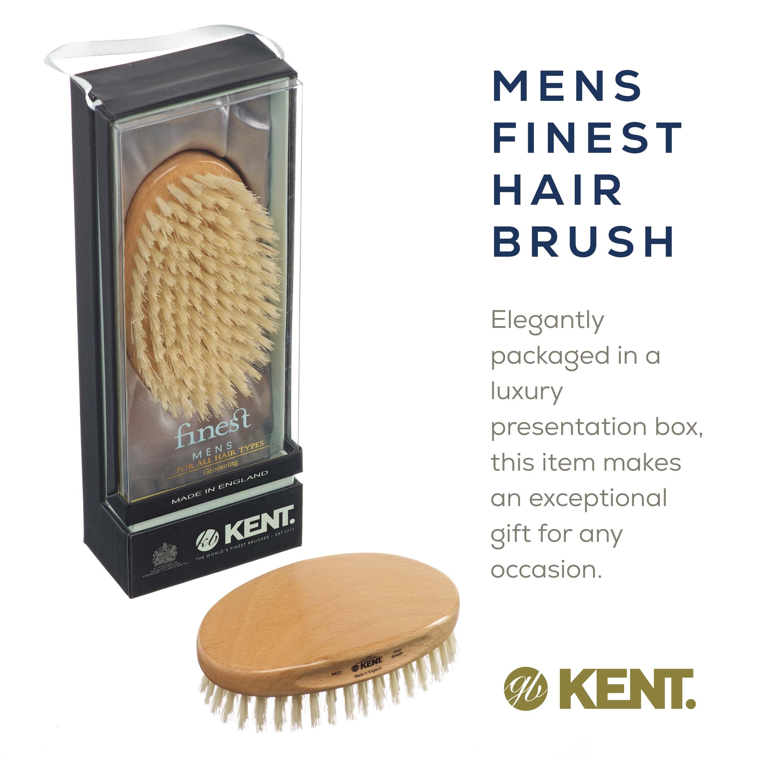 Kent MG3 Finest Men's Hair & Beard Brush – Natural White Boar Bristle for Grooming, Scalp Massage, 360 Waves & Styling | Perfect for Daily Hair Care, Beard Maintenance & Relaxing Scalp Treatment at Home