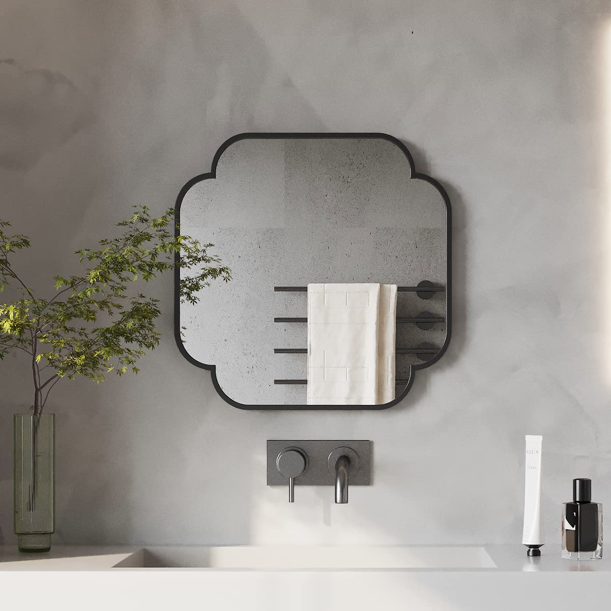 24 Inch Black Square Wall Mirror - Modern Frameless Bathroom & Bedroom Decor for Home, Vanity, Dressing Room, and Entryway