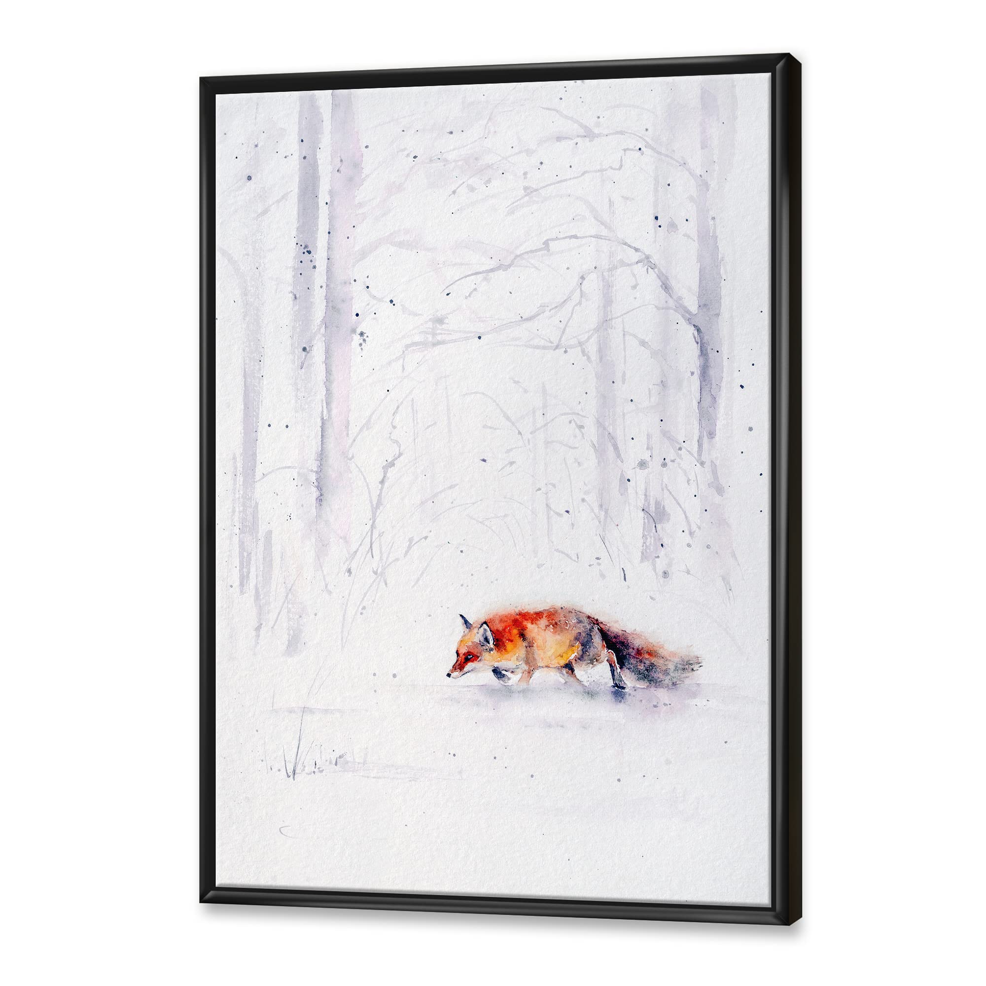 Red Fox Running in Snow - Framed Canvas Wall Art Print for Farmhouse Decor | Winter Wildlife Home Decor, Living Room & Bedroom Wall Art