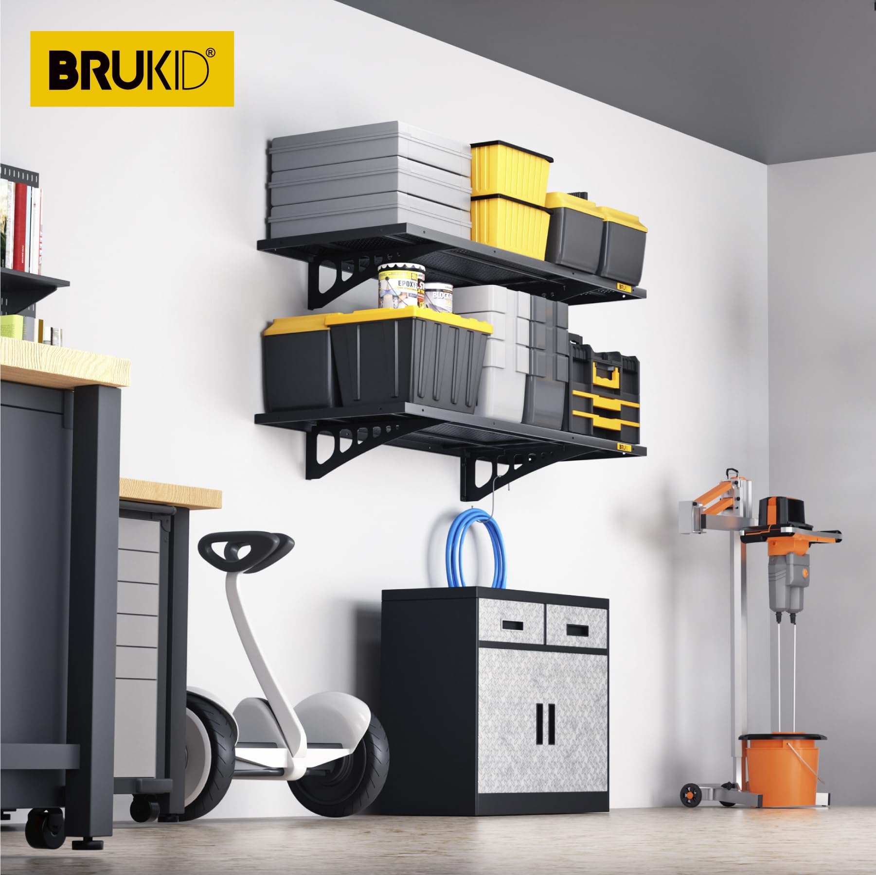 2-Pack 1.64x4ft Adjustable Wall Mounted Shelves - Heavy Duty Garage Storage Racks for Organizing Tools, Kitchenware & Home Decor - Perfect for Garage, Basement, Pantry & Laundry Room Organization (Black)