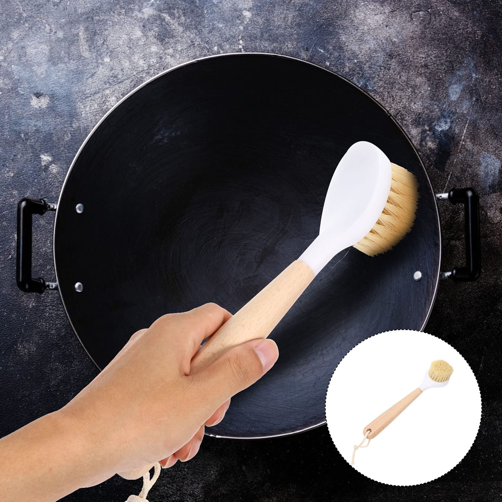 Premium Hemoton Wooden Cooking Utensils Set - 15-Piece Nonstick Cookware & Kitchen Brush Collection with Sink Cleaner - Ideal for Wok, Pan Cleaning & Household Kitchen Use