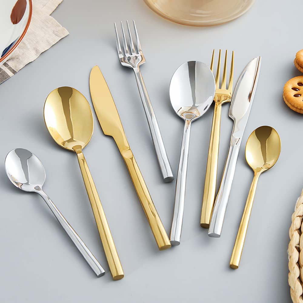 Premium 32-Piece Stainless Steel Flatware Set for 8 - Gold Silverware Cutlery Set for Home, Restaurant, Wedding & Party | Elegant Dinnerware & Tableware for Formal Dining & Special Occasions