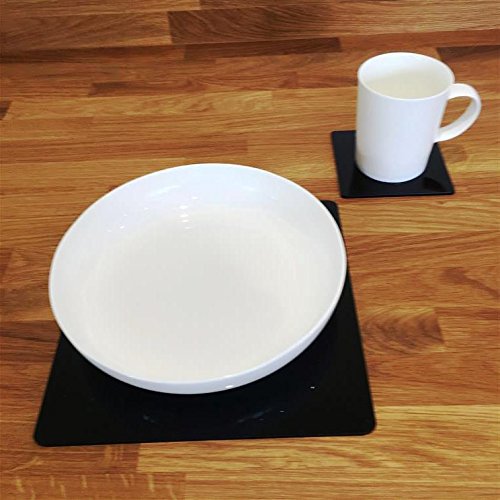 Premium Black Square Placemat and Coaster Set - 8 Piece Large Dining Table Protector - Perfect for Dinner Parties, Home Decor & Kitchen Essentials