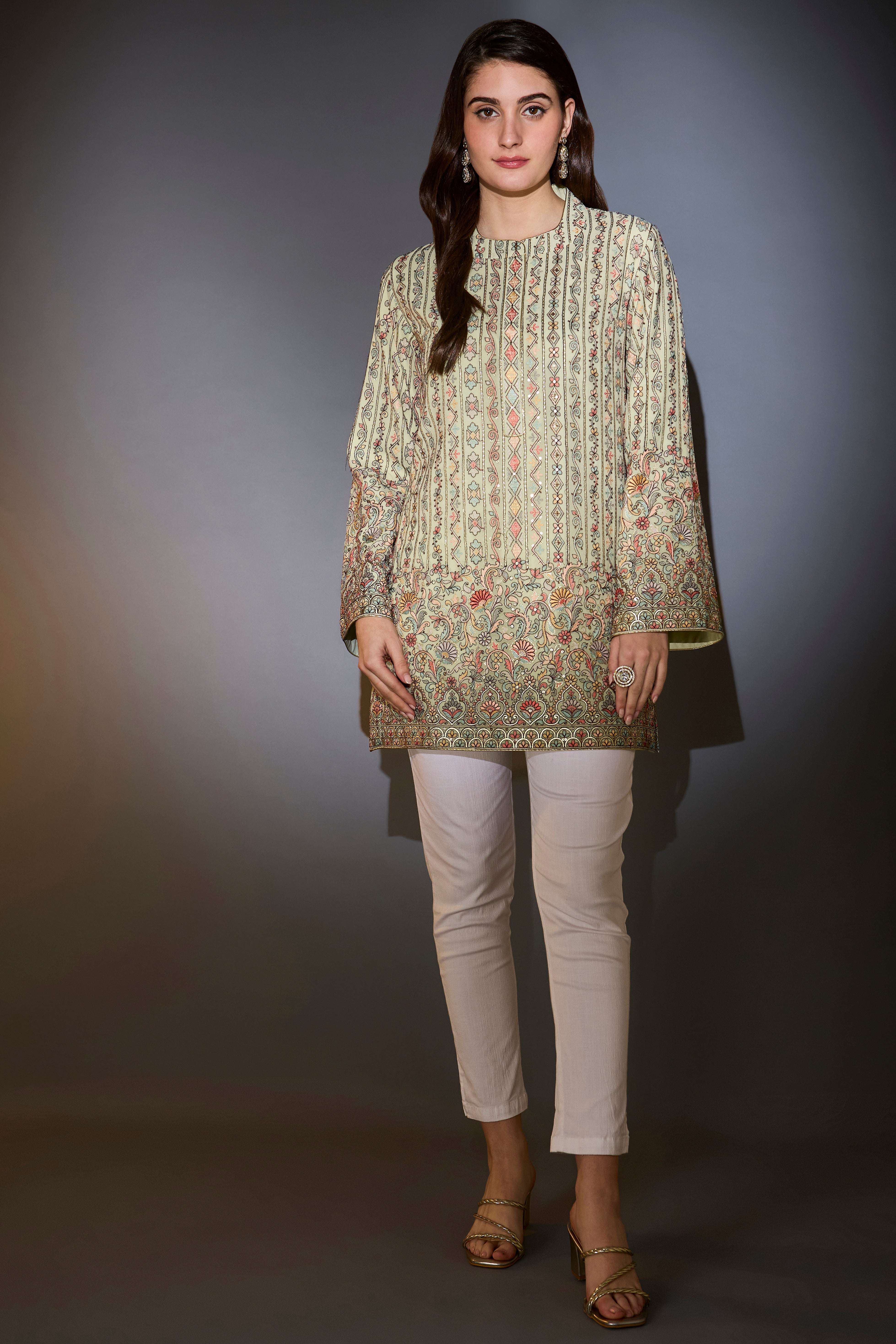 Elegant Mint Green Tunic with Exquisite Multi-Thread Embroidery - Perfect for Casual Outings, Boho Chic Style & Summer Fashion