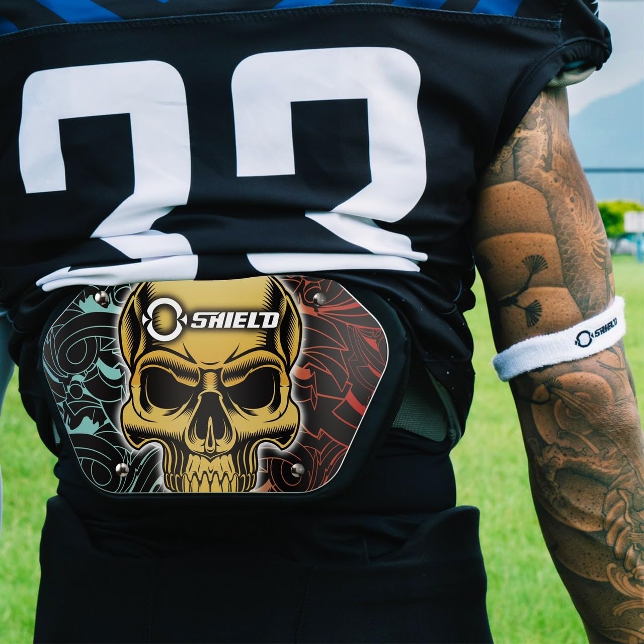O Shield Football Back Plate - Lower Back Pads for Football Players, Rear Protector - Power Series (Power Skull, Angel&Demons, Seal Power) - Protective Gear for Tackling & Contact Sports - Ideal for Football, Rugby & Training Sessions