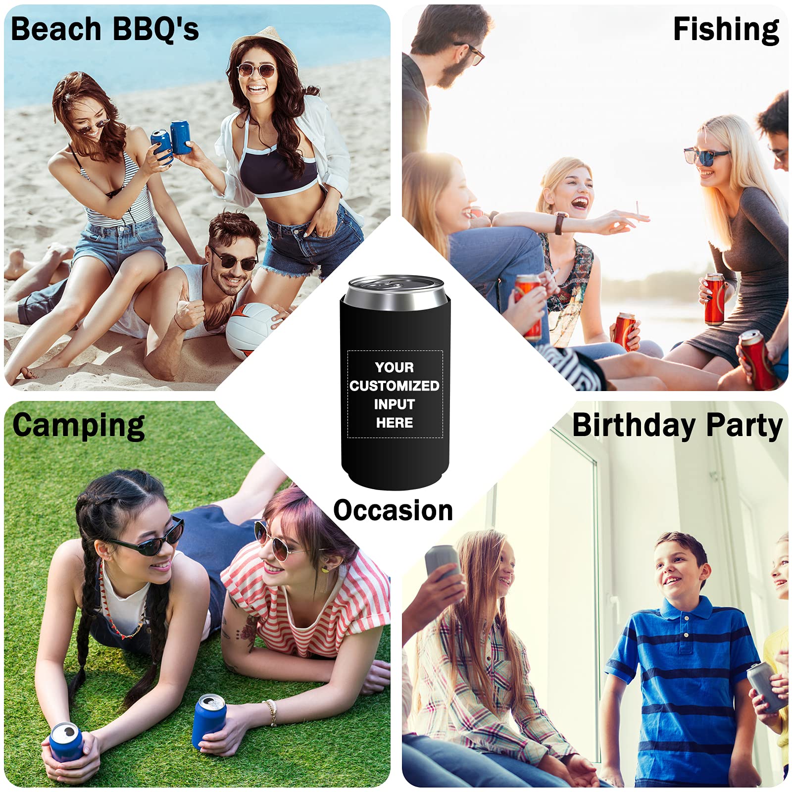 Custom Photo & Logo Beer Can Coolers - 60pcs Bulk Personalized Can Sleeves for Wedding Favors, Fishing Trips & Picnics | Keep Drinks Cold at Parties & Outdoor Events