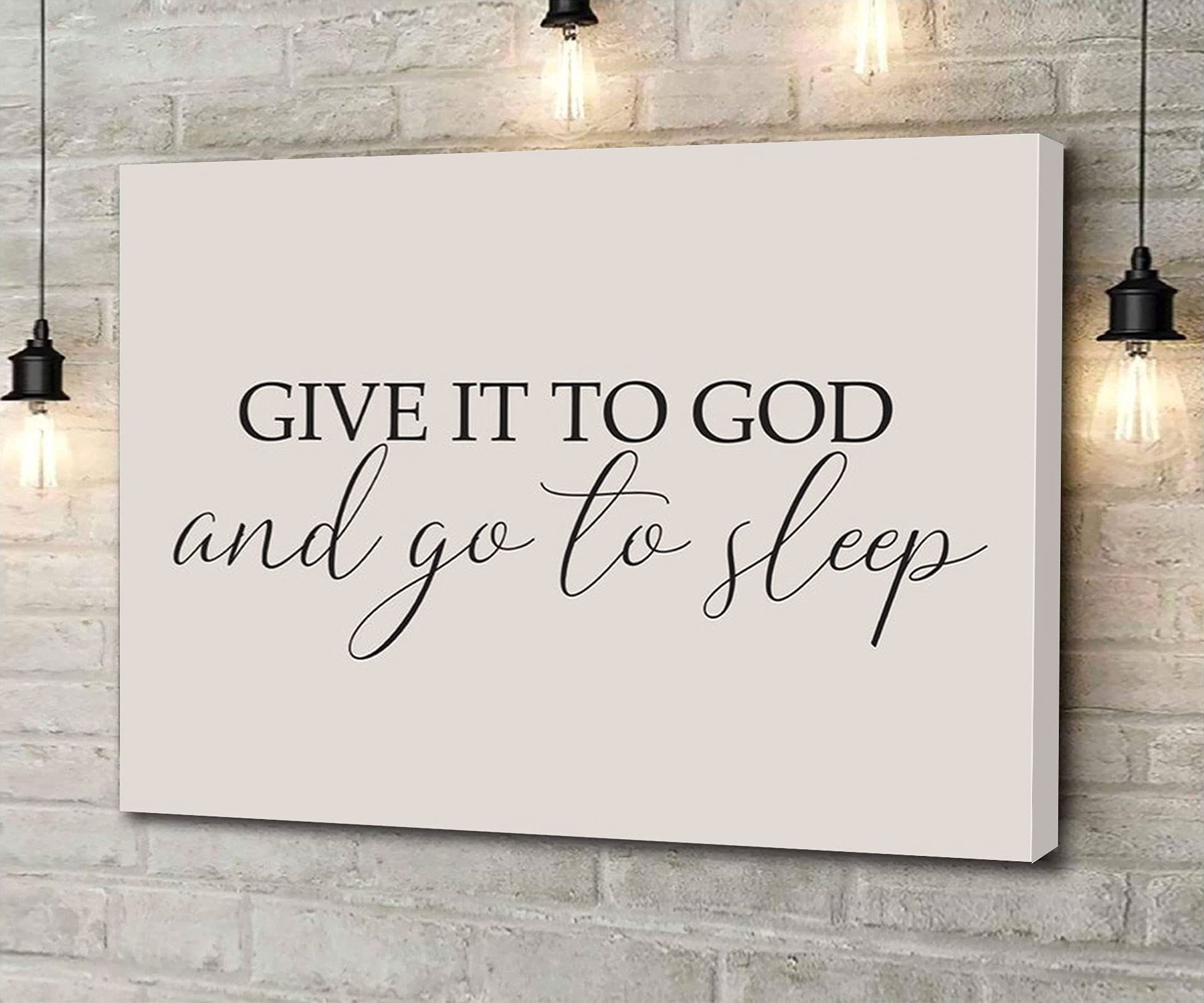 Give It To God And Go To Sleep Canvas Wall Art - 8x12 Inch Framed Inspirational Sign for Bedroom, Living Room, Bathroom & Office Decor - Perfect Christian Gift for Home, Dorm & Prayer Space