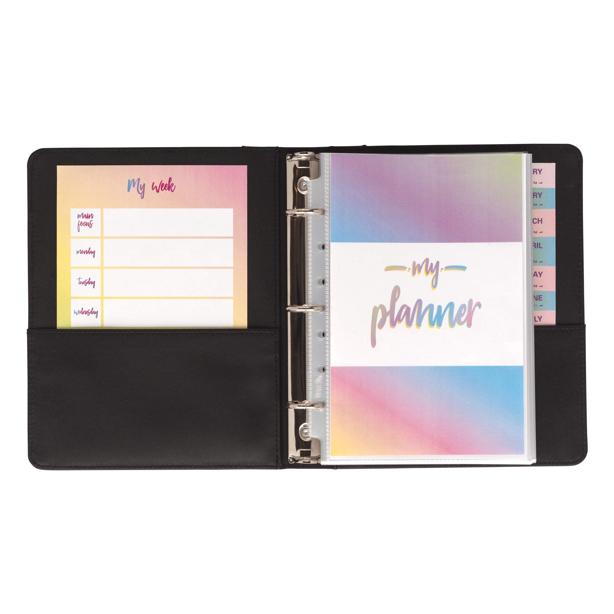 Samsill 1 Inch Junior 3 Ring Binder - Black Leather with Contrast Stitching - Holds 8.5 x 5.5 Paper - 3 Ring Notebook Binder for School, Office & Home Organization - Perfect for Planners, Journals & Portfolio Organizing