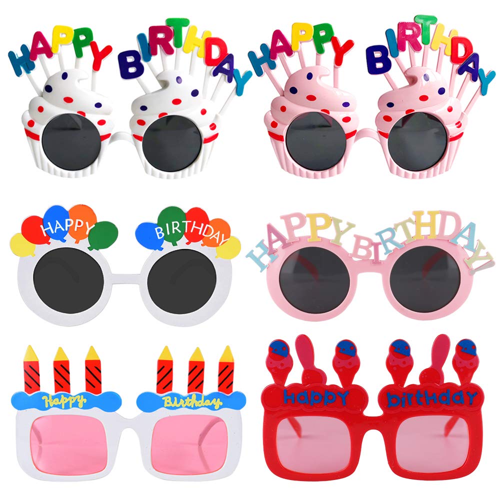 Funny Birthday Glasses for Adults & Kids - 6 Pairs Novelty Sunglasses Photo Props - Perfect for Birthday Parties, Celebrations & Social Media Photos