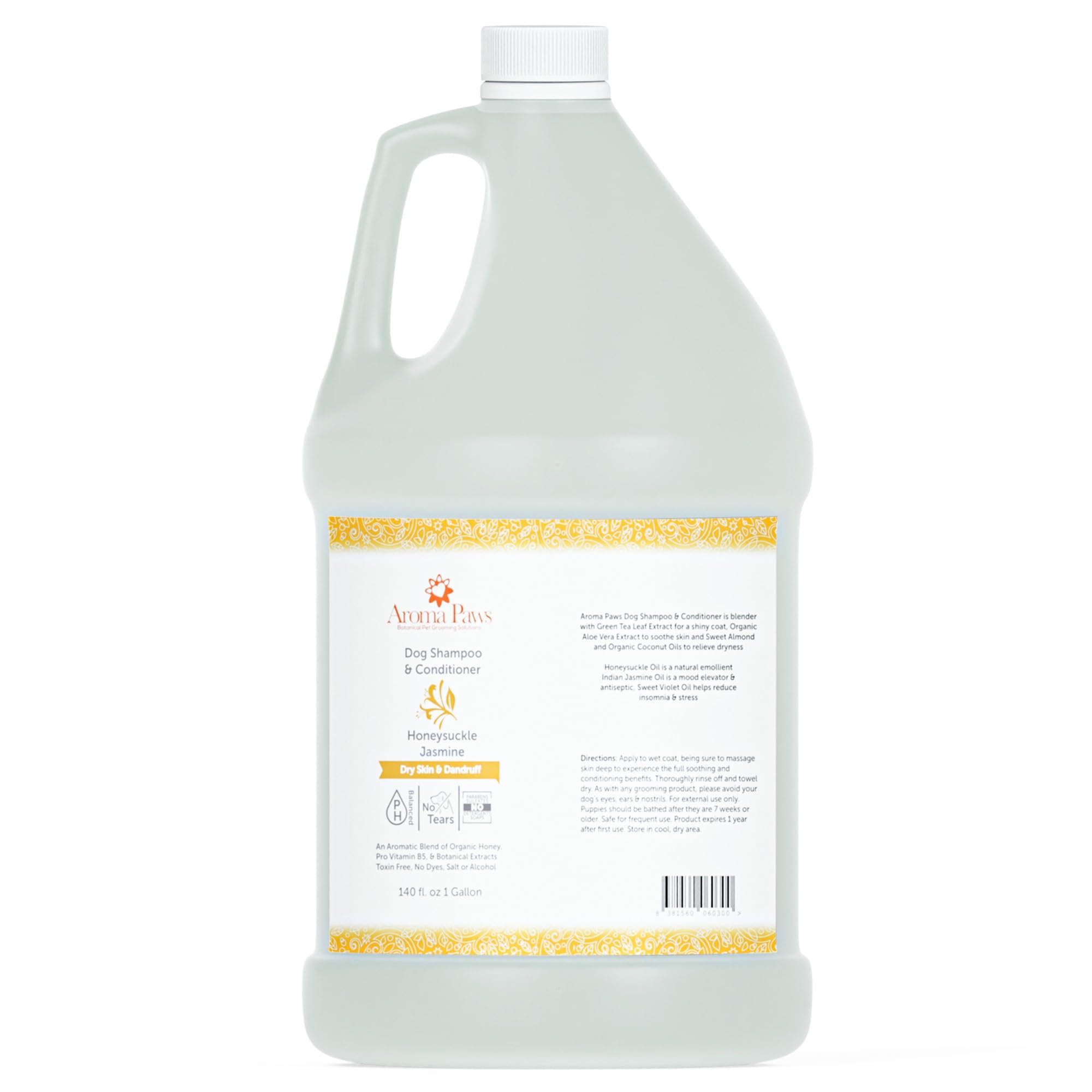 Natural Honeysuckle Jasmine Dog Shampoo & Conditioner - Tearless Moisturizing Pet Shampoo for Cleansing, Grooming & Conditioning - Gentle Formula for Dogs & Puppies - 1 Gallon - Perfect for Bath Time, Grooming Salon & Home Pet Care