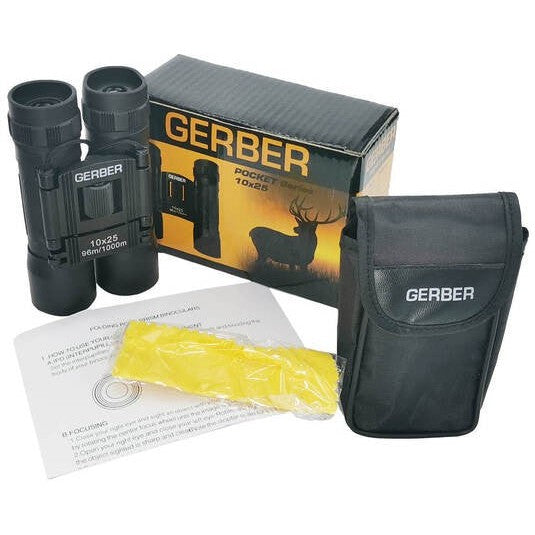 Gerber POCKET 10X25 Compact Binoculars for Adults - High Power Magnification, Lightweight & Portable for Hiking, Bird Watching, Travel, and Outdoor Adventures