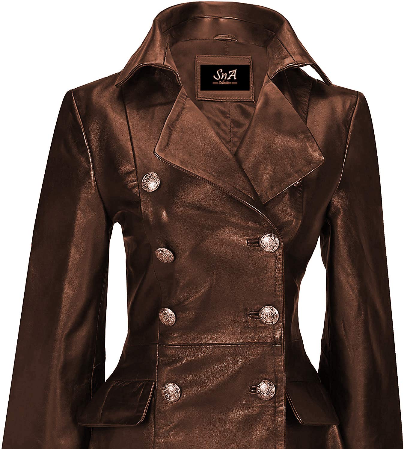 Gothic Black Real Leather Jacket for Women - Victorian Style Fitted Coat with Lace Back Detail | Perfect for Halloween, Cosplay, and Steampunk Fashion