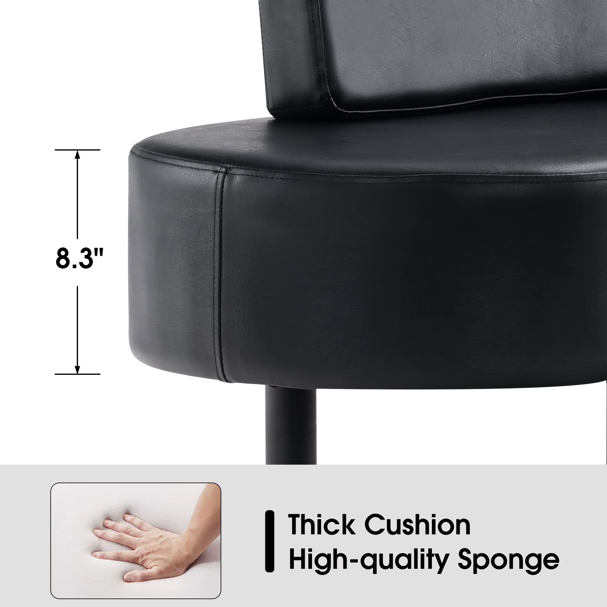 BarberPub Waiting Room Chairs - Leather Upholstered Reception Settee Bench with Backrest, Salon & Office Furniture W702 (Black) - Perfect for Barber Shops, Salons, Waiting Areas & Home Entryways