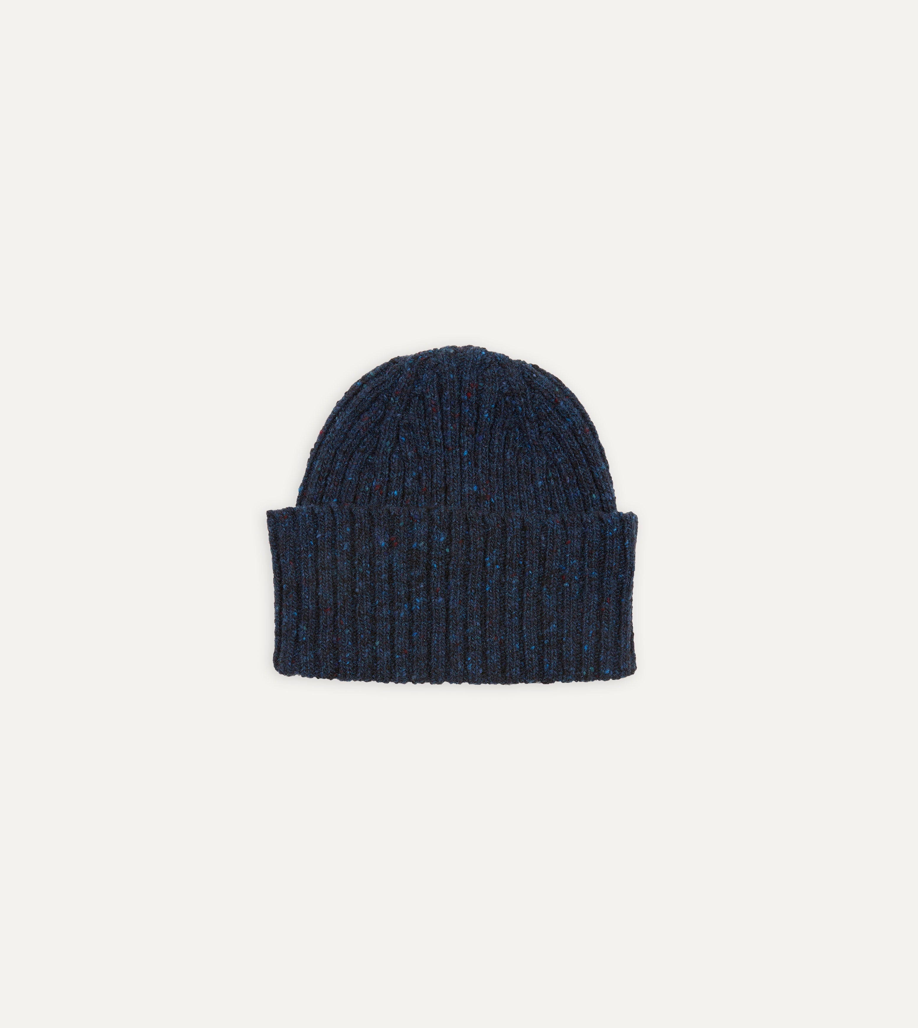 Warm Navy Ribbed Merino Donegal Knit Cap for Men & Women - Soft Winter Beanie for Outdoor Activities, Hiking & Cold Weather