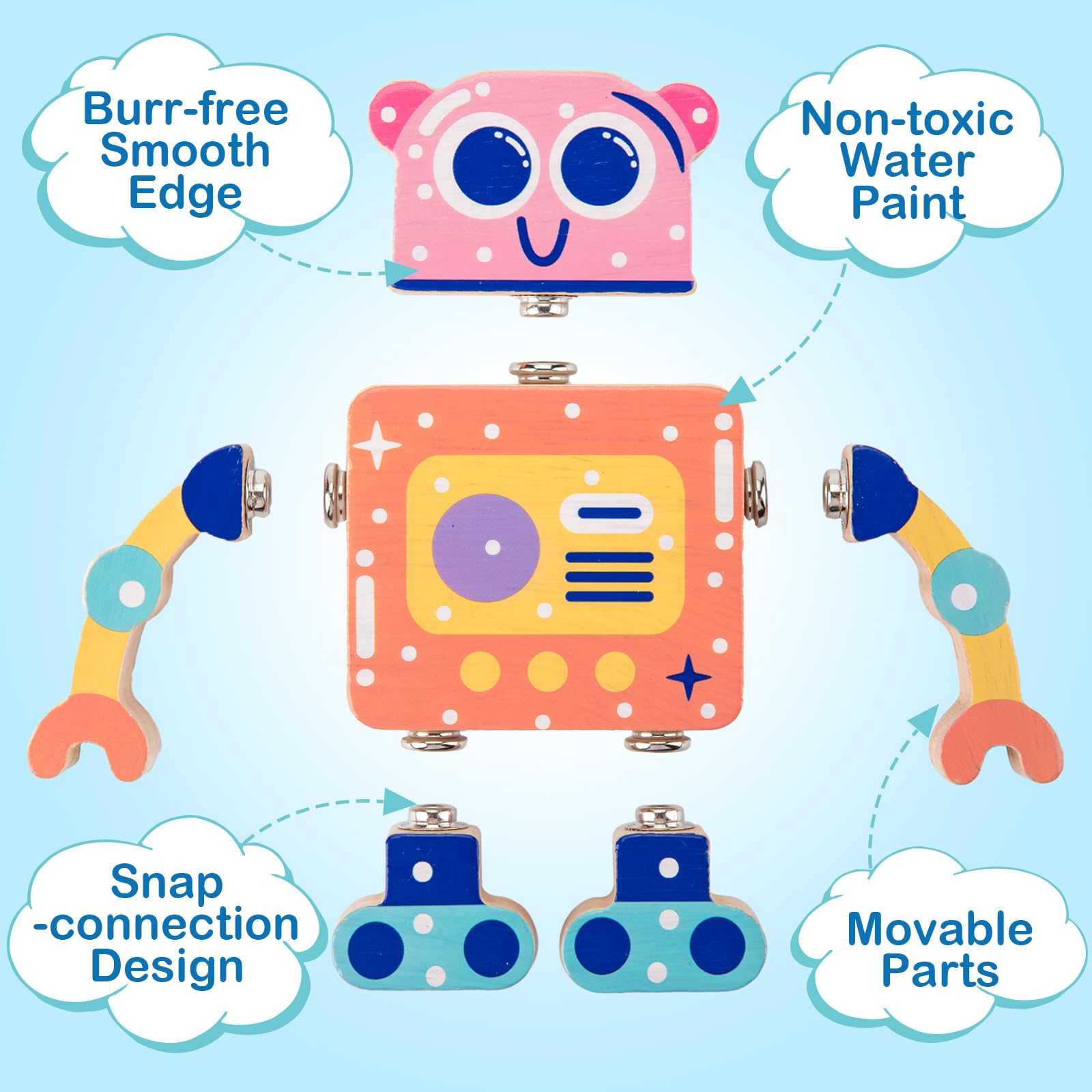 STEM Wooden Snap-Together Building Blocks - Montessori Educational Learning Toys for Kids Ages 3-6 | Fine Motor Skill Development, Take Apart Playset | Perfect for Classroom, Homeschool & Creative Playtime