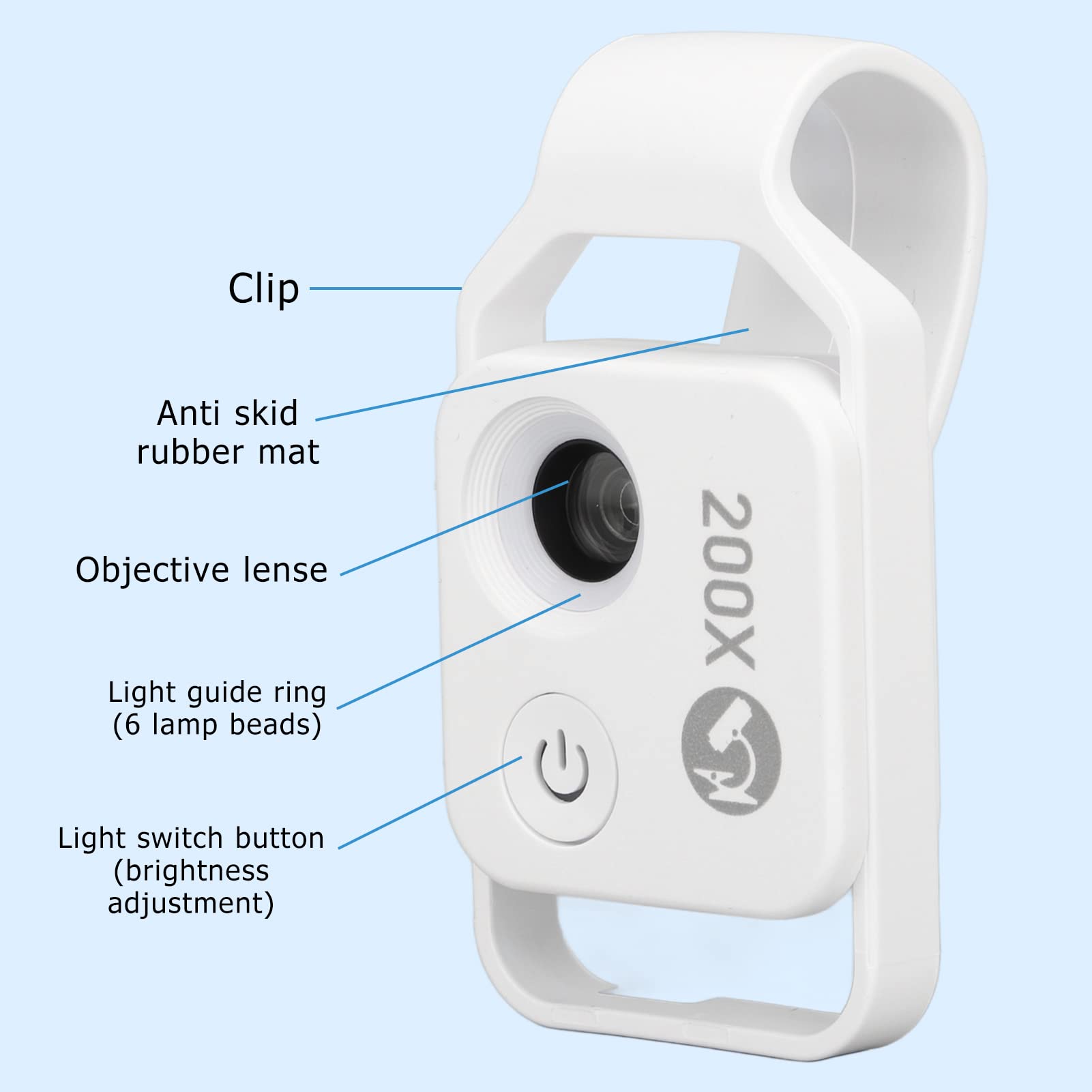 200X Phone Microscope with CPL & LED Light - Mini Pocket Microscope Clip for iPhone Android - Perfect for Jewelry, Coins, Stamps & Science Exploration (White)