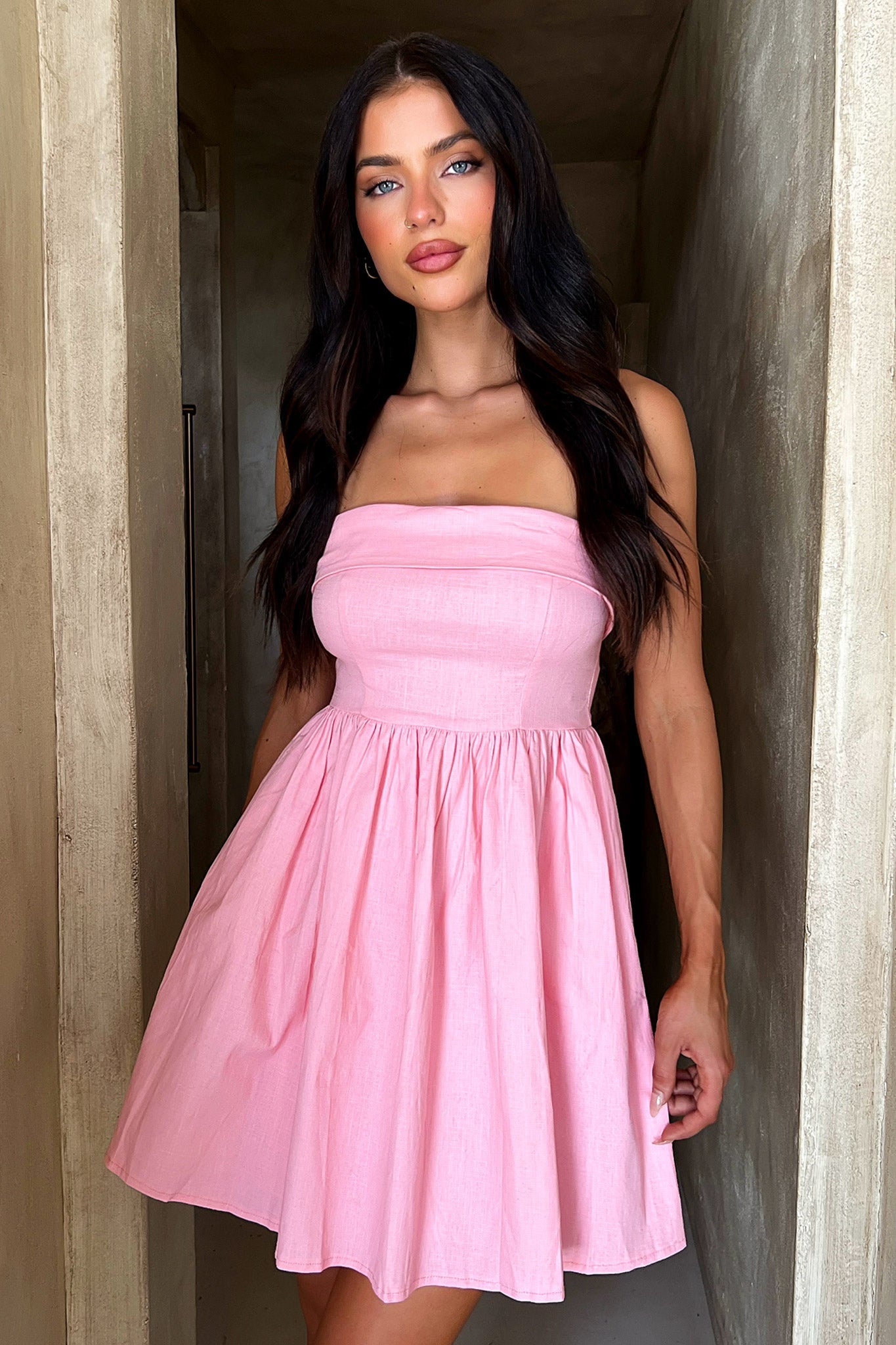 Cornell Mini Dress for Women - Baby Pink Flowy Summer Dress for Casual Outings, Dates & Beach Vacations