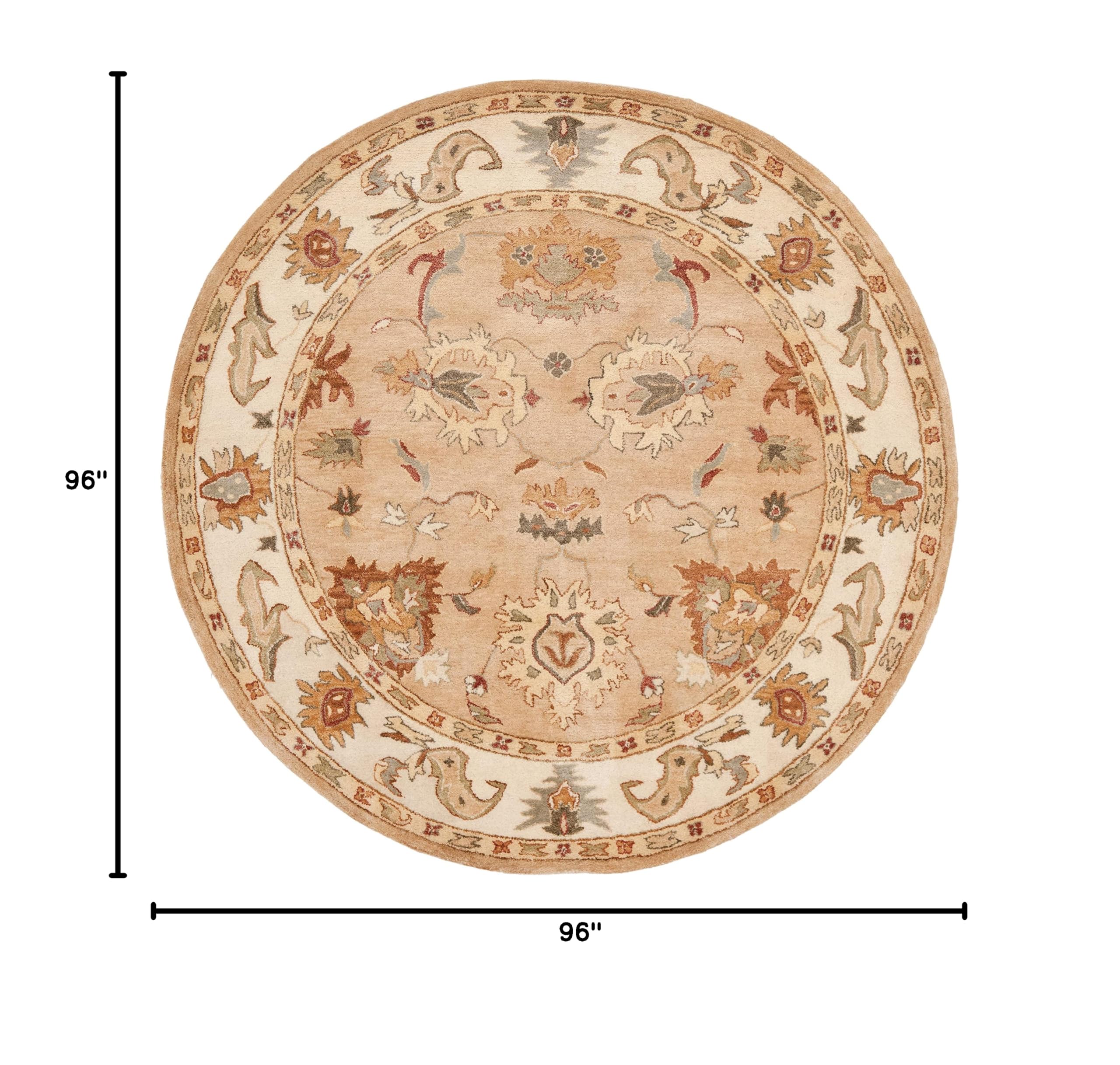 SAFAVIEH Bergama Collection 8' Round Handmade Oriental Wool Area Rug in Taupe & Ivory - BRG136A | Perfect for Living Room, Bedroom & Home Decor