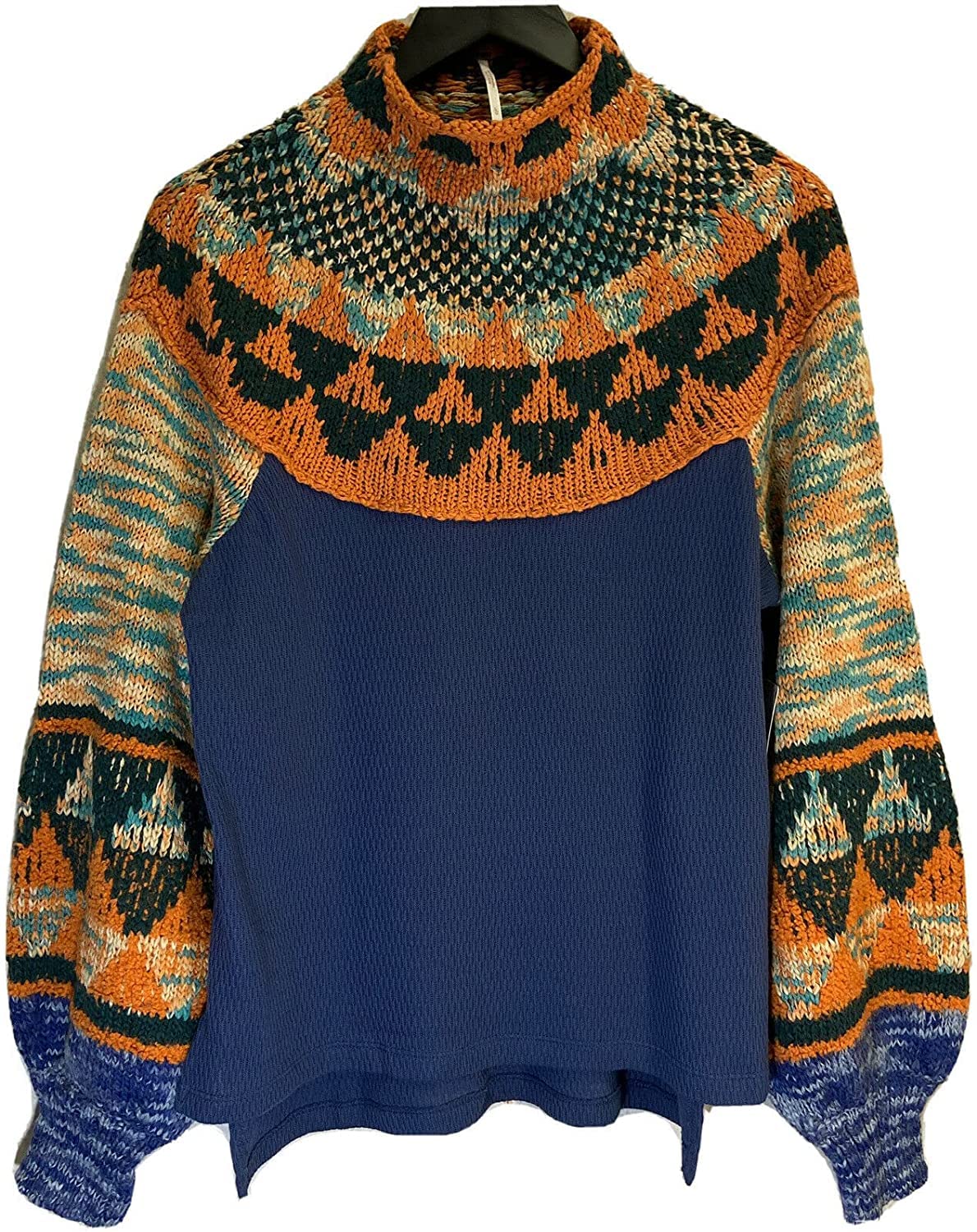 Free People Women's Swit The Small Stuff Mock Neck Top - Navy Combo | Casual & Layering Essential for Everyday Wear