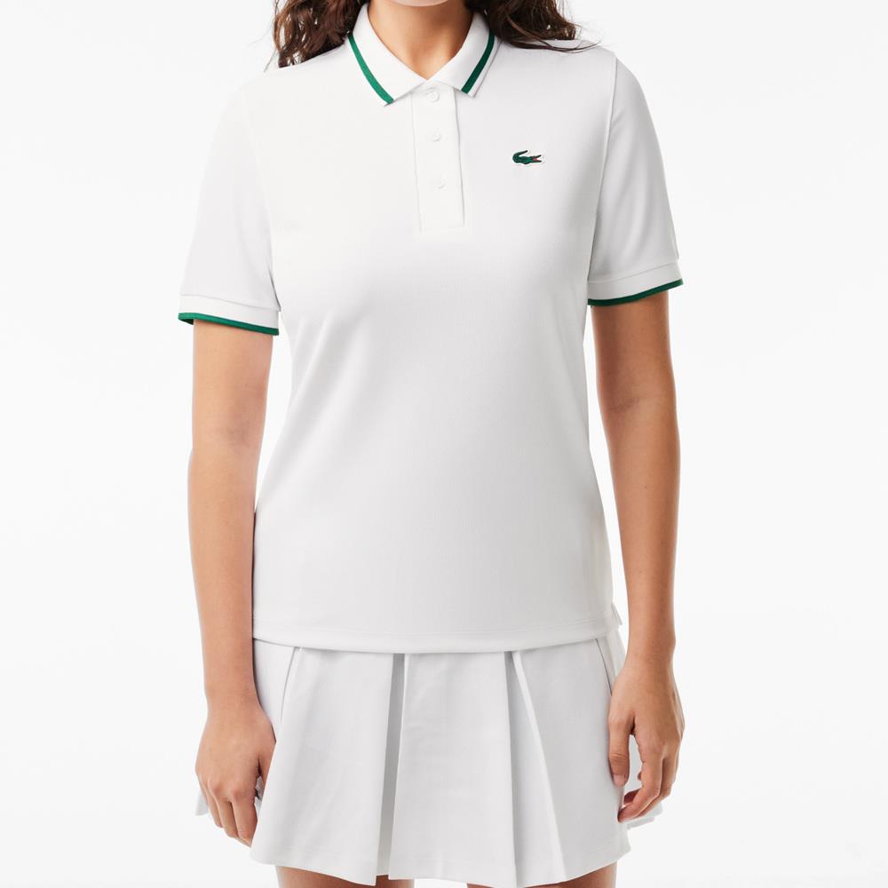 Lacoste Women's Contrast Pique Polo Shirt - Classic White & Green Cotton Tennis Top for Casual & Sporty Outfits